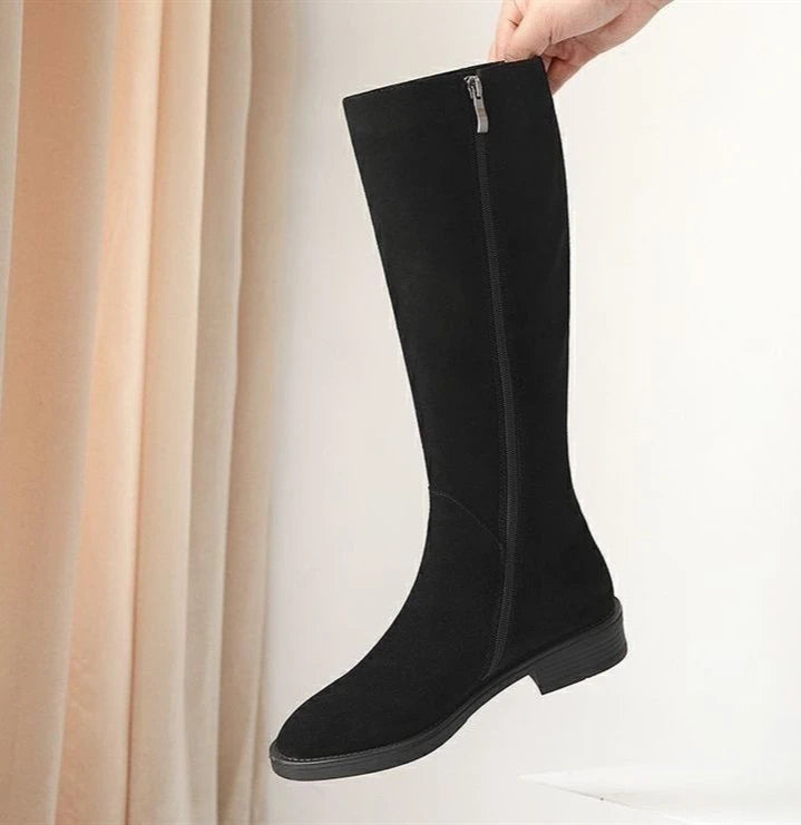 Suede Zip Knee-High Boots